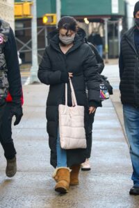 Selena Gomez in a Black Puffer Coat