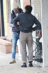 Selma Blair in a Grey Cardigan