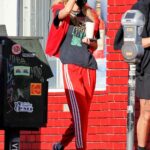 Stella Maxwell in a Red Adidas Track Pants Was Seen Out in Los Angeles 01/09/2021