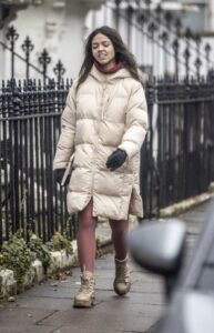 Vanessa Bauer in a Beige Puffer Coat