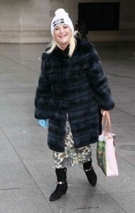 Vanessa Feltz in a Black Fur Coat