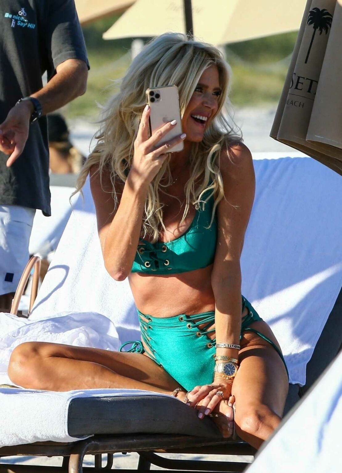 Victoria Silvstedt In A Green Bikini On The Beach In Miami 01 23 2021 6