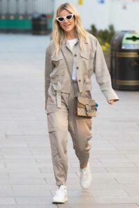 Ashley Roberts in a Beige French Connection Jacket