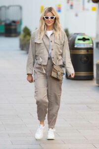 Ashley Roberts in a Beige French Connection Jacket