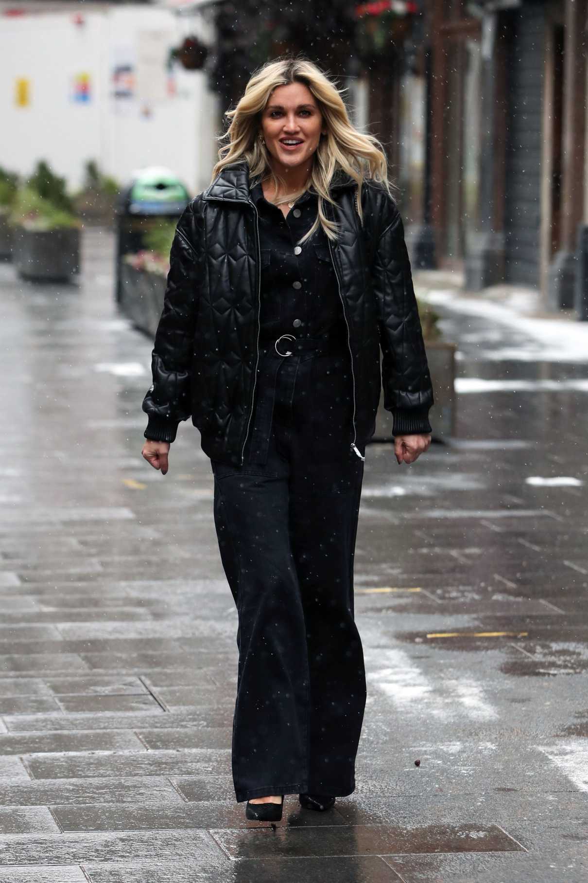 Ashley Roberts in a Black Denim Jumpsuit