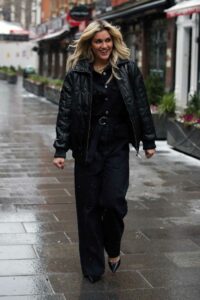 Ashley Roberts in a Black Denim Jumpsuit