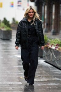 Ashley Roberts in a Black Denim Jumpsuit