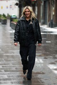 Ashley Roberts in a Black Denim Jumpsuit