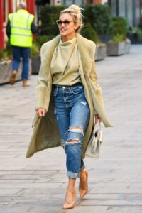 Ashley Roberts in an Olive Coat