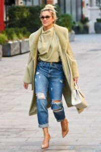 Ashley Roberts in an Olive Coat