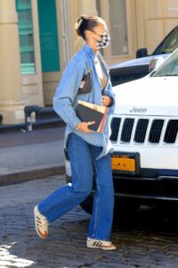 Bella Hadid in a Blue Denim Shirt Was Seen Out in New York 02/25/2021
