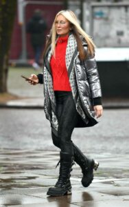 Caprice Bourret in a Grey Puffer Jacket
