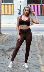 Chloe Crowhurst in a Brown Workout Ensemble