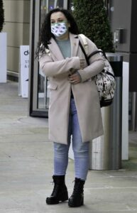 Dani Harmer in a Beige Coat