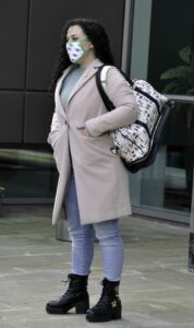 Dani Harmer in a Beige Coat