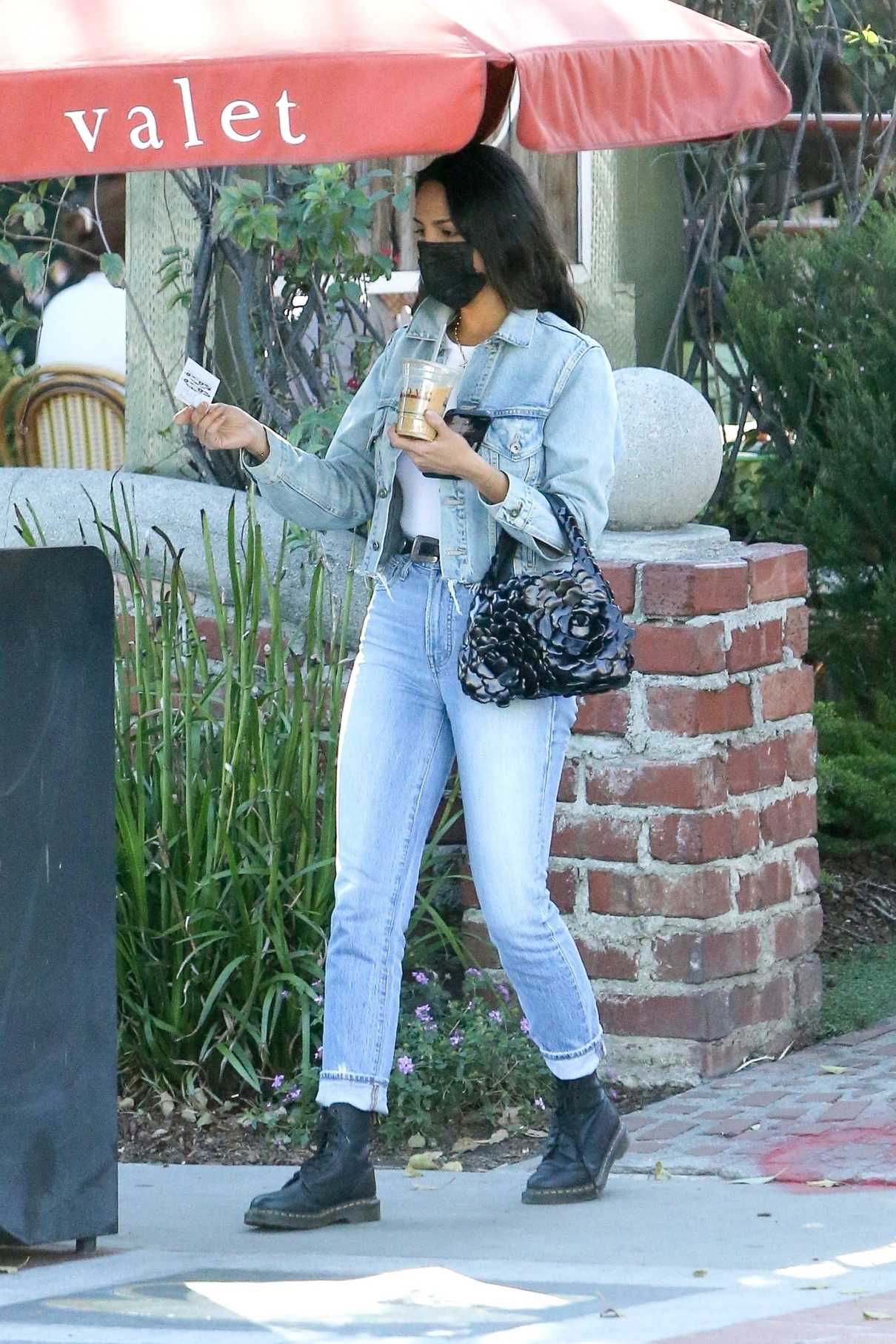 Eiza Gonzalez in a Blue Denim Suit Enjoys Some Outdoor Dining at a ...