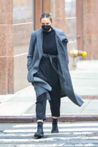 Georgina Burke in a Grey Coat