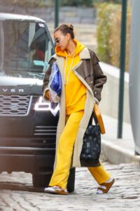 Irina Shayk in a Yellow Sweatsuit