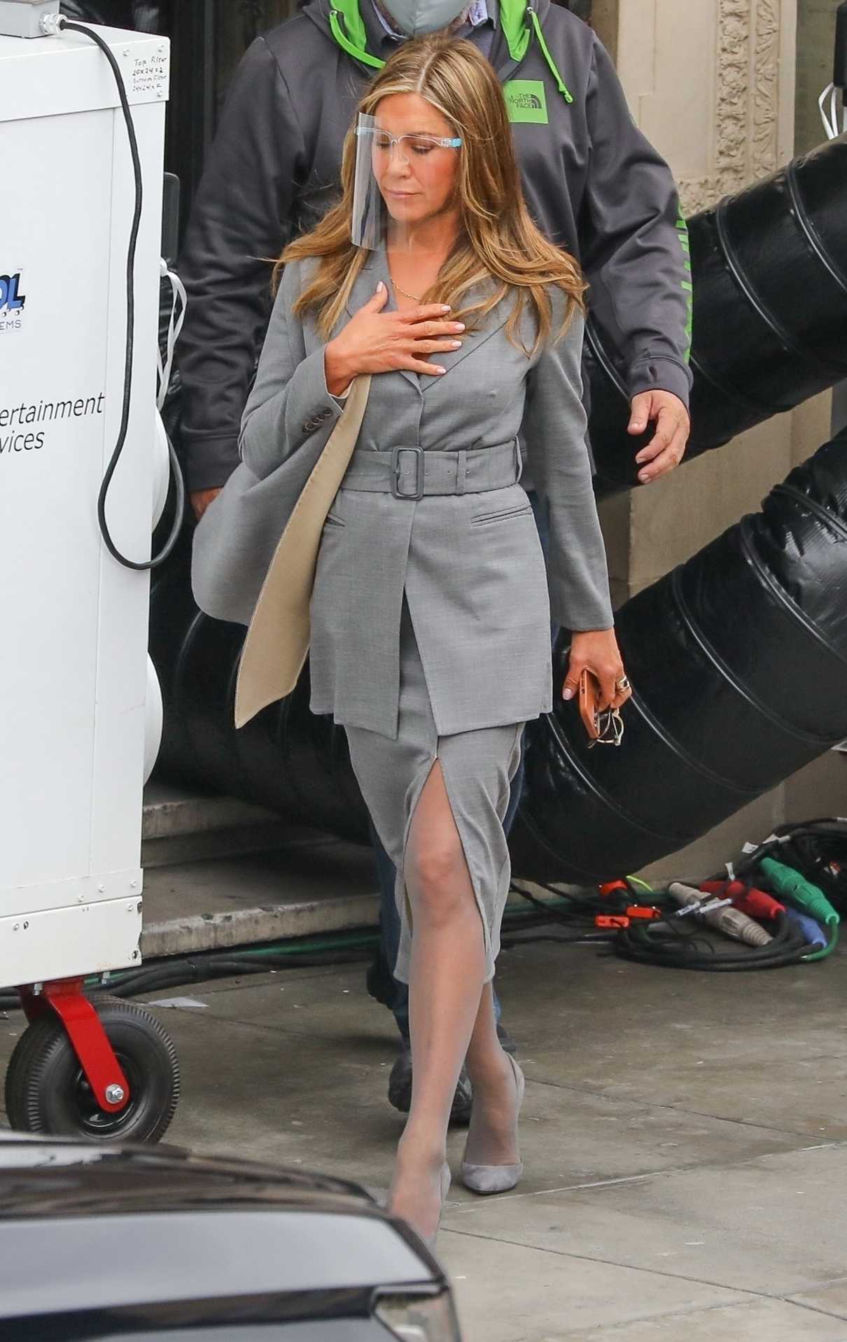 Jennifer Aniston in a Grey Suit