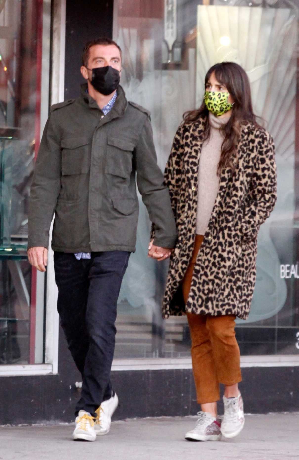 Jordana Brewster in an Animal Print Fur Coat