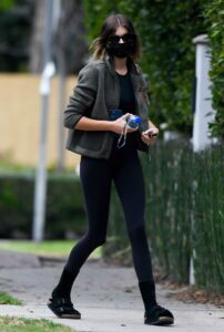 Kaia Gerber in a Black Leggings