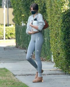 Kaia Gerber in a Grey Leggings