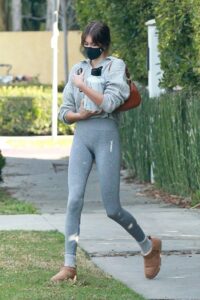 Kaia Gerber in a Grey Leggings