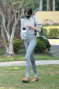 Kaia Gerber in a Grey Leggings