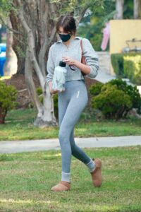 Kaia Gerber in a Grey Leggings