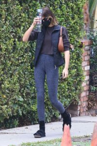 Kaia Gerber in a Grey Leggings