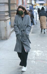 Katie Holmes in a Grey Coat