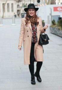 Kelly Brook in a Beige Coat