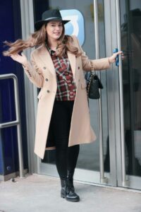 Kelly Brook in a Beige Coat