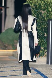 Kourtney Kardashian in a Black and White Leather Coat