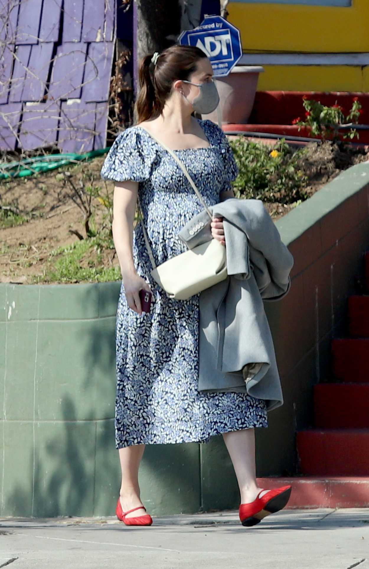 Mandy Moore in a Grey Floral Dress