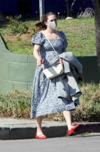 Mandy Moore in a Grey Floral Dress