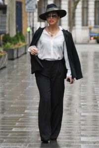 Myleene Klass in a Black Pantsuit