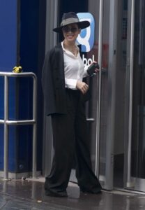 Myleene Klass in a Black Pantsuit