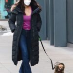 Padma Lakshmi in a Black Puffer Coat Walks Her Dog in Downtown Manhattan, NYC 02/16/2021