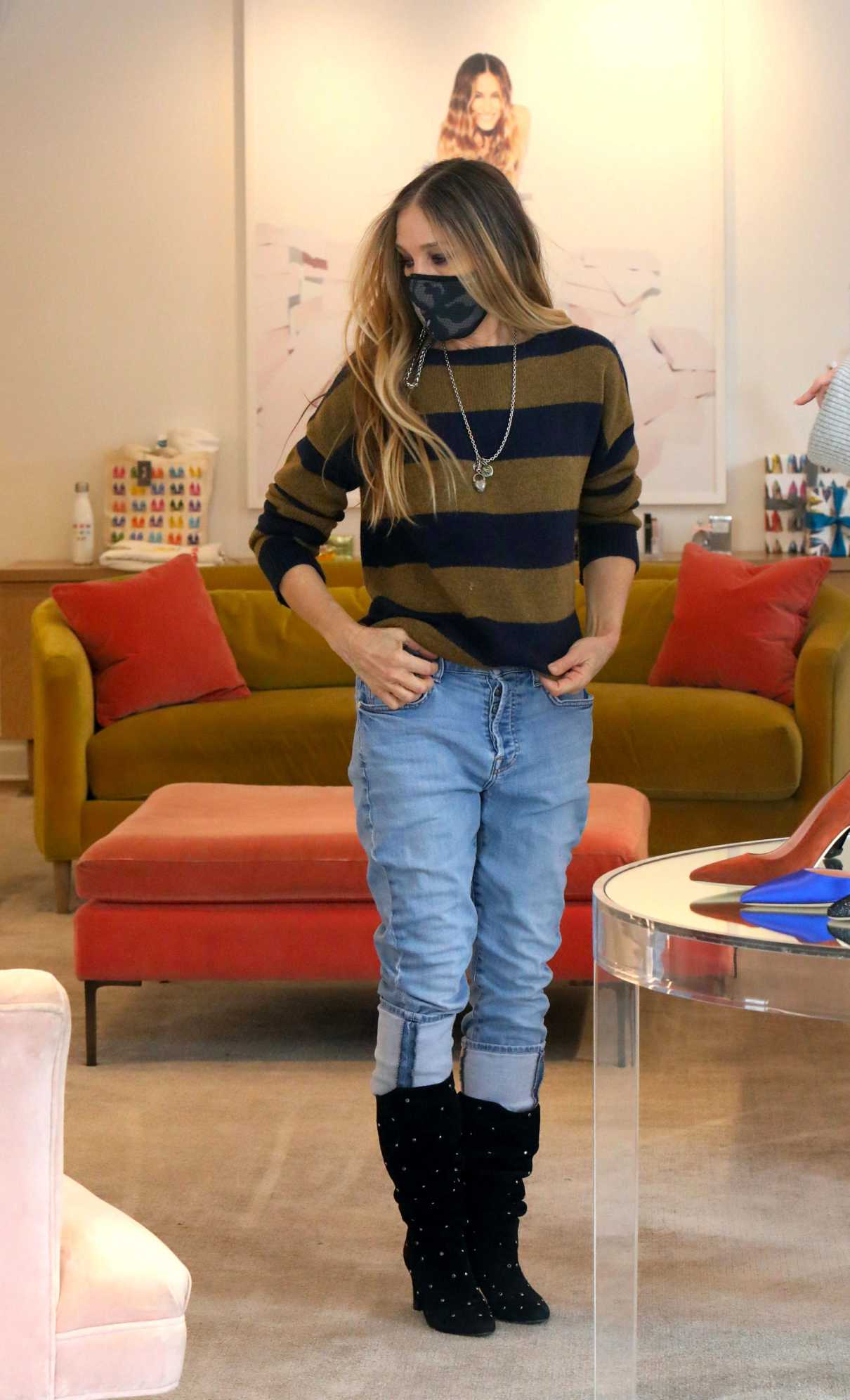 Sarah Jessica Parker in a Striped Sweatshirt