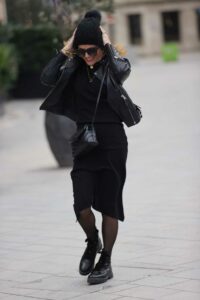 Zoe Hardman in a Black Leather Jacket