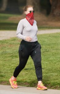 Amy Adams in a Red Bandana as a Face Mask