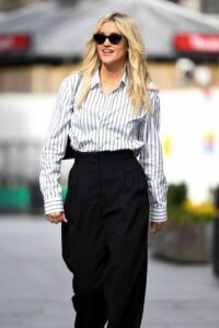 Ashley Roberts in a White Striped Shirt