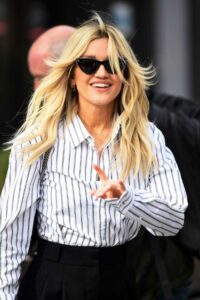 Ashley Roberts in a White Striped Shirt