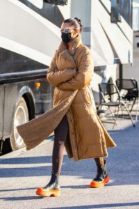 Bella Hadid in a Beige Coat
