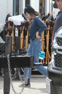 Dakota Johnson in a Blue Sweatshirt