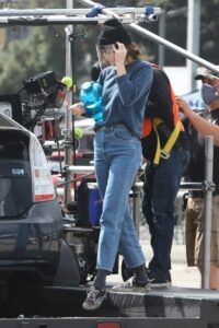 Dakota Johnson in a Blue Sweatshirt