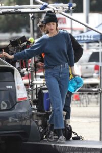 Dakota Johnson in a Blue Sweatshirt