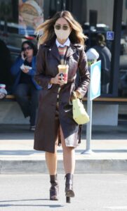 Eiza Gonzalez in a Brown Leather Coat