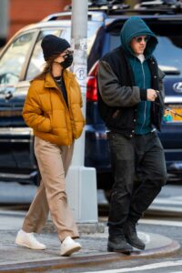 Emily Ratajkowski in a Yellow Puffer Jacket